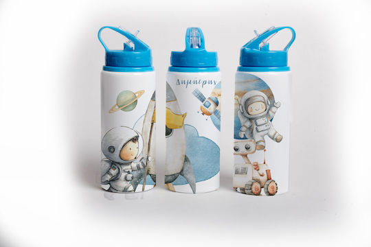 Lid Kids Water Bottle Stainless Steel with Straw Blue 360ml