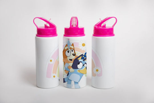Lid Kids Water Bottle Bluey Stainless Steel with Straw Pink 360ml