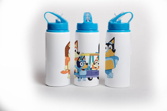 Kids Water Bottle Bluey Stainless Steel with Straw Blue 360ml Personalized