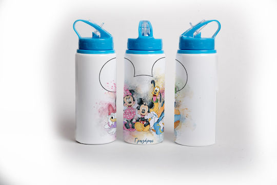 Lid Kids Water Bottle Stainless Steel with Straw Blue 360ml