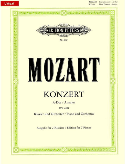 Edition Peters Mozart W.a Κοντσέρτο Λα Μείζονα Kv 488 Ορχήστρα & Πιάνο Μεταγραφή 2 Πιάνα Urtext