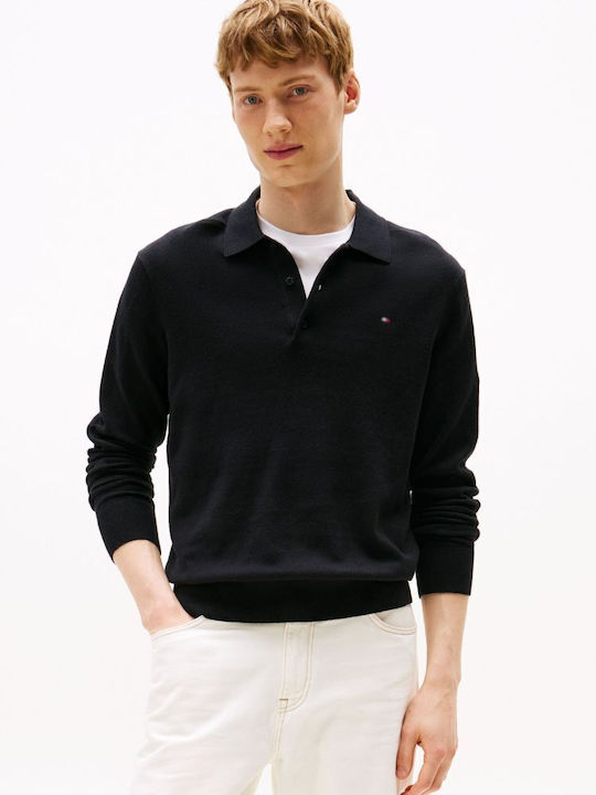 Tommy Hilfiger Polo Herrenbluse Langarm Schwarz
