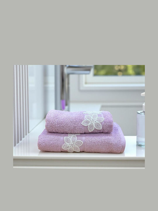 Linea Home Σετ Πετσέτες Μπάνιου 2τμχ Como Λιλά Βάρους 500gr/m²