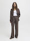 Women's High-waisted Fabric Trousers in Wide Line Brown