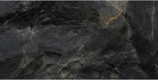 LV Granito Asterix Placă Perete Interior Porțelanat Lucios 120x60cm Black Glossy