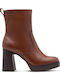 Leather Women's Ankle Boots with High Heel Tabac Brown