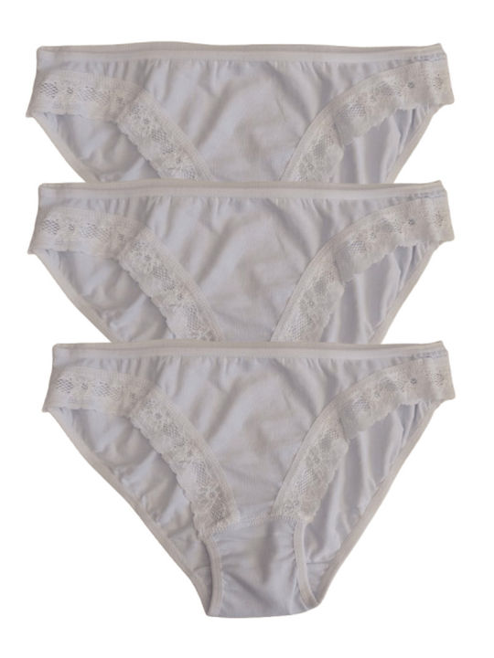 Βαμβακερά Γυναικεία Slip 3Pack με Δαντέλα Λευκό