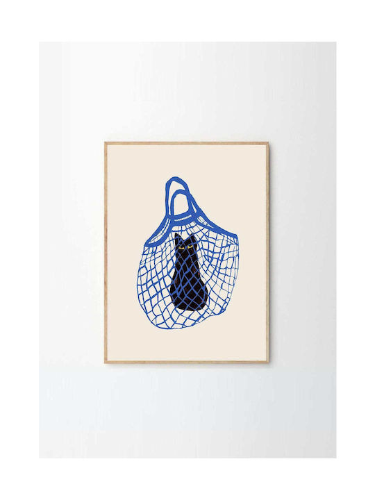 Poster Cats In Bag Chloe Purpero Johnson 30x40cm Blue Black Ecru Sustainable Paper Poster Club