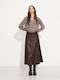 Leather High-waisted Midi Skirt Brown
