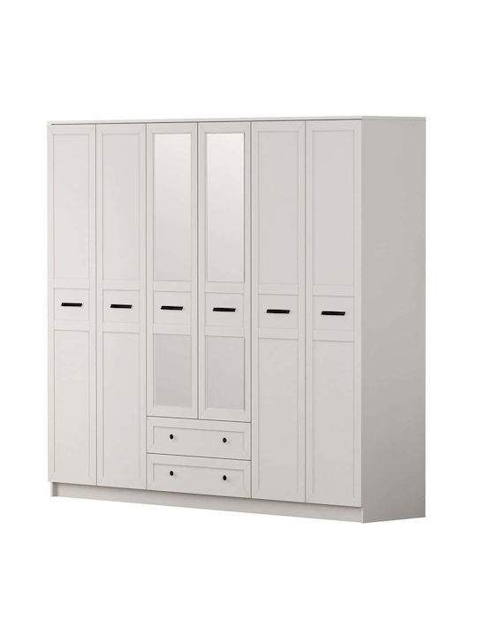 Six Door Wardrobe White 210x52x210cm