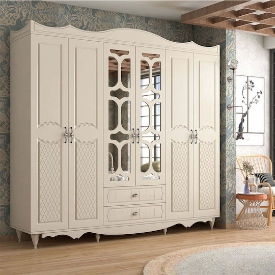 Șase uși Dulap de Haine Alb 210x52x190cm