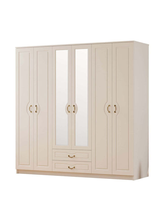 Six Door Wardrobe White 210x52x210cm
