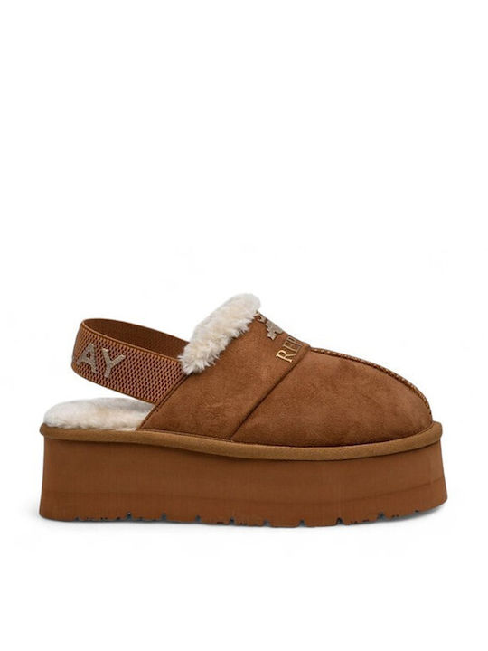 Winter Women's Slippers with Fur Brown