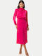 Long Sleeve Midi Fuchsia Dress Fuchsia