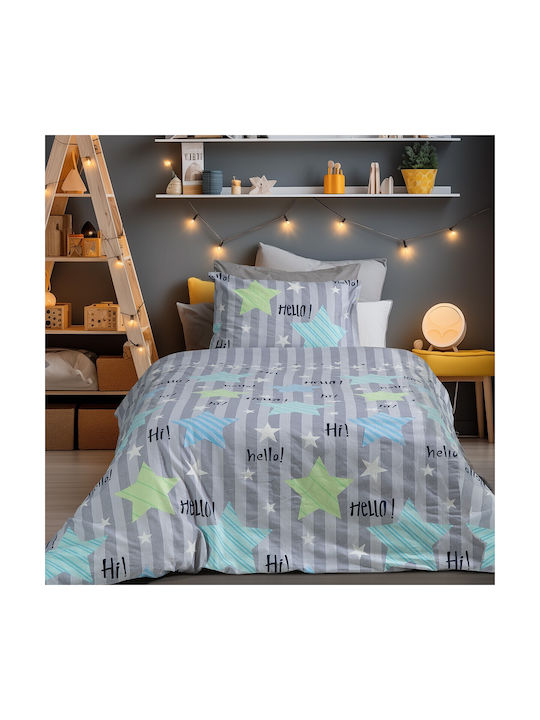 Beauty Home Set Cearceafuri Pentru Copii Single Gri Albastru 170x260cm