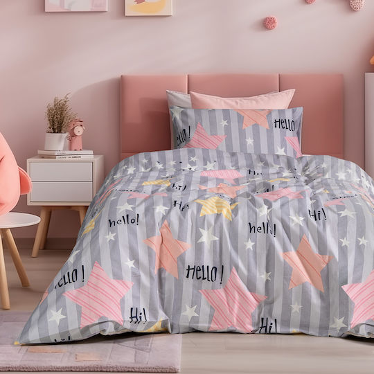 Beauty Home Single Set with Elastic Band Gray Pink 105x200cm Beauty Home Single Set with Elastic Band Gray Pink 105x200cm