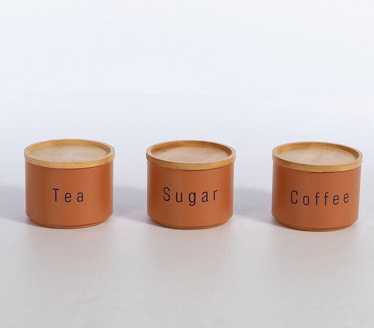 Nef-Nef Homeware Coffee-Tea-Sugar Σετ 3τμχ Βάζα για Καφέ / Τσάι / Ζάχαρη με Καπάκι Μεταλλικό 12x8.8x12cm
