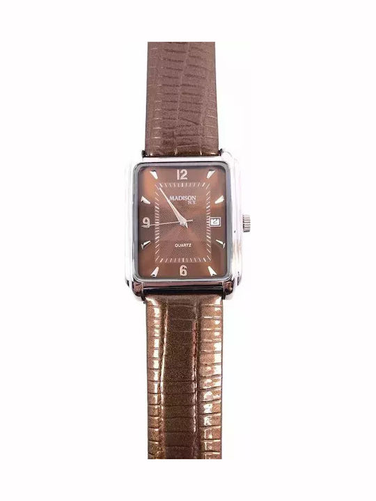 Madison Herrenuhr 22mm Batterie mit Braun Lederarmband