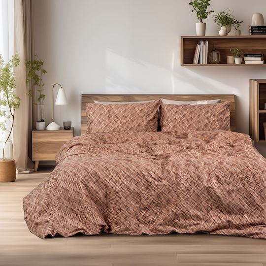 Beauty Home Sheet Sets Queen Flannel with Elastic 170x200+32cm. Frida Art 12336 Terracotta 4pcs