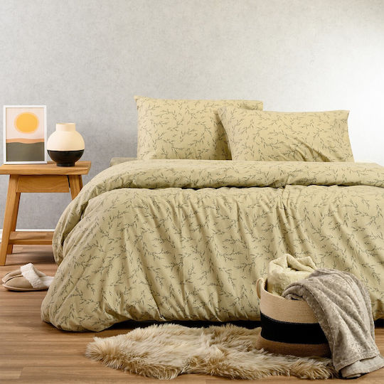 Melinen Duvet Cover Set Cotton Single with Pillowcase 165x245 Poppy Pastel Olive