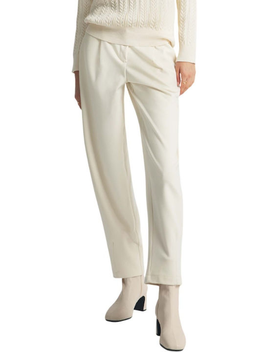 Damen Hoch tailliert Stoff Hose Ecru