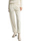 Damen Hoch tailliert Stoff Hose Ecru