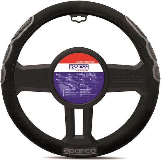 Sparco Car Steering Wheel Cover Sport with Diameter 38cm Synthetic Black with Black Stitching