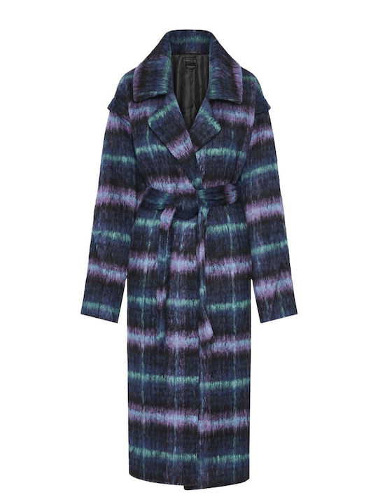 Women's Checked Coat Electric Blue Oversized