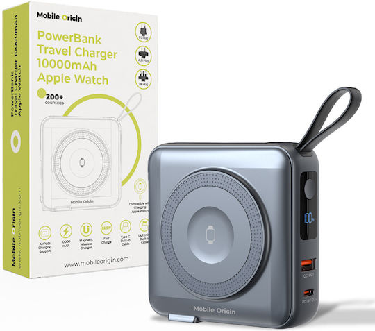 Mobile Origin PBT-03L-GRY MagSafe Power Bank 10000mAh 20W με Θύρα USB-A και Θύρα USB-C Power Delivery Γκρι