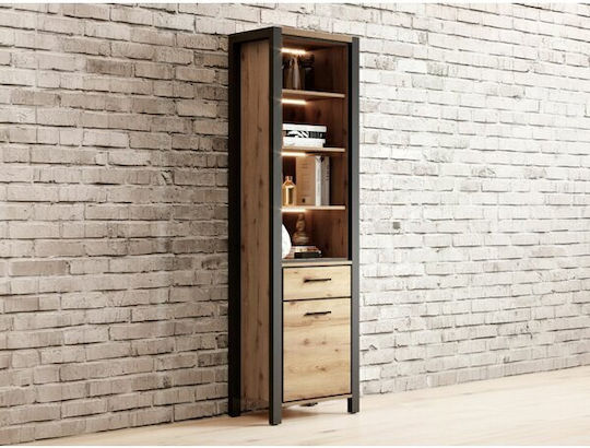 Bibliotecă Cu LED Temire 101 Stejar Ușor, Negru Mat 55x41x200cm
