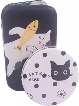 Manicure Eyebrow Set In Case Mirror Jup Cat's Here 193998-6 Eco Leather Black White