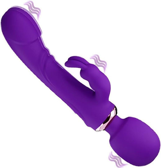Smd Limitless Wand Vibrator 3-in1 Rabbit Ασύρματος Κλειτοριδικός Δονητής & Realistic Dildo Purple