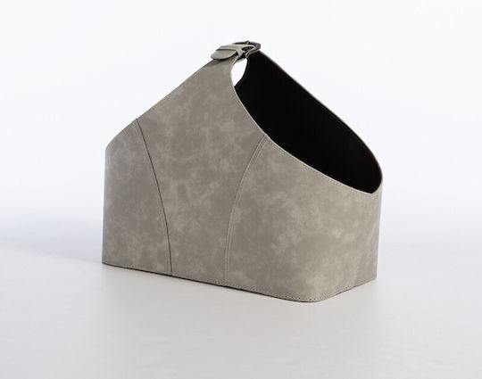 Nef-Nef Homeware Lethal Grey Decorative Basket Leather Artificial Leather with Handles Gray 30x20x32cm