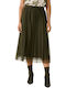 High-waisted Midi Skirt with Tulle Olive