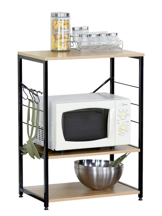 ArteLibre Fairwyn Kitchen Rack Metallic 3 Tiers Black 60x40x82cm