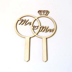 Decoratiune Tort Din Lemn Mr & Mrs 25cm