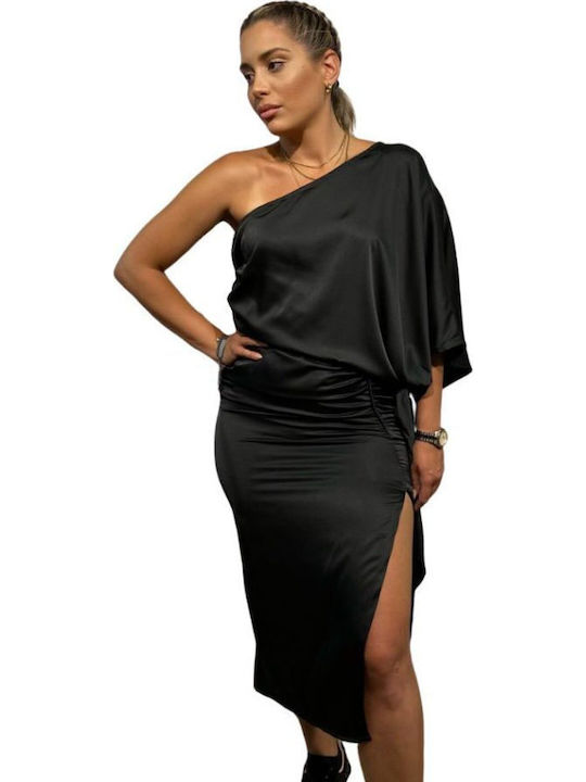 Feel Cute Satin,σατεν Midi Rock Schwarz