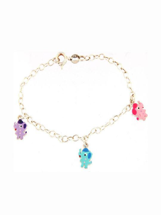 Kinderarmband Kette 925° Drei Elefanten Emaille Aus Silber Kinderarmband Kette 925° Drei Elefanten Emaille Aus Silber