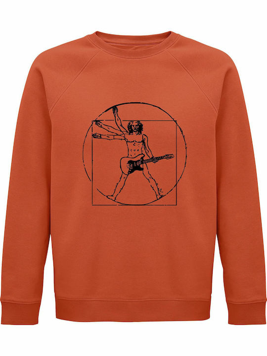 Sweatshirt Unisex Organic "leonardo Da Vinci Rock Man" Sweet Orange