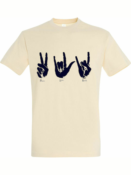 T-shirt Unisex "peace Love Rock" Cream