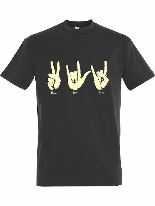 T-shirt Unisex "peace Love Rock" Dark Grey