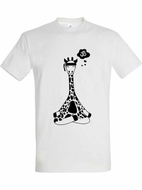 Unisex T-shirt Giraffe Yoga Be Calm Weiß
