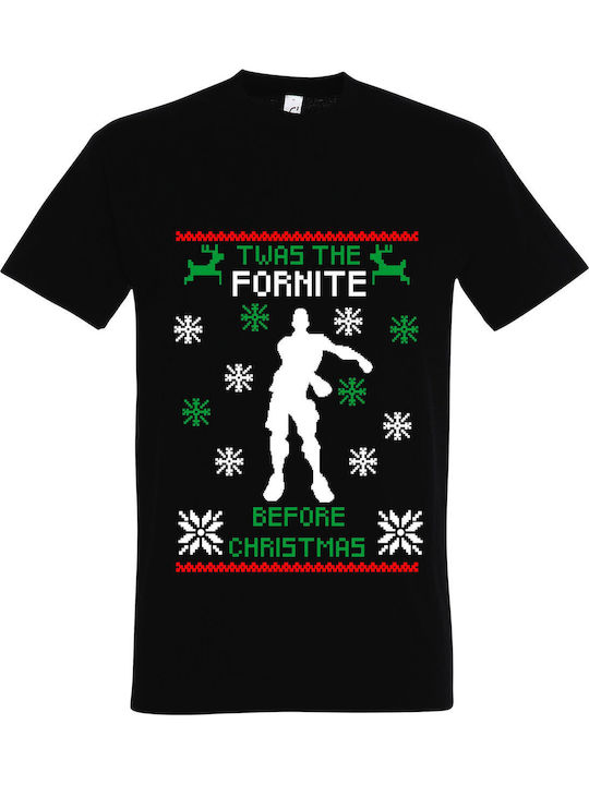 T-shirt Унисекс Ugly Christmas T-shirt Fortnite Before Christmas Черен