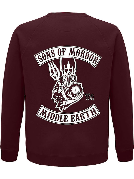 Sweatshirt Unisex Organic " Sons Mordor Middle Earth " Back Print Burgundy