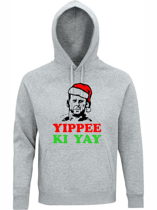 Unisex Kapuzenpulli Organische "Yippee Ki Yay Die Hard Christmas Bruce Willis" Grau Meliert