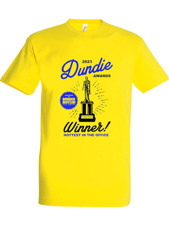 T-shirt Унисекс "Dundie Awards Winner Hottest In Office" Жълт