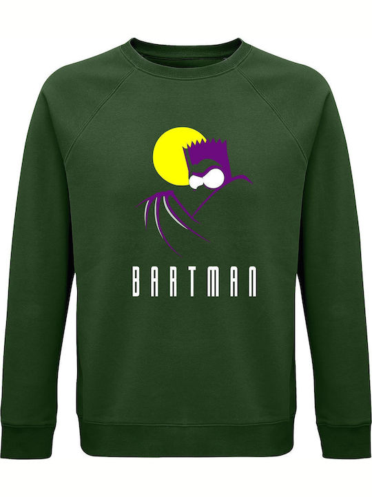 Bluze Imprimate Unisex Bumbac Organic Bartman Bart Simpson Este Batman Verde Închis