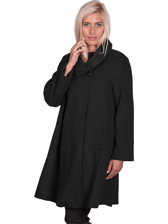 Големи Размери Палто Жакет Велур Черен Plus Size