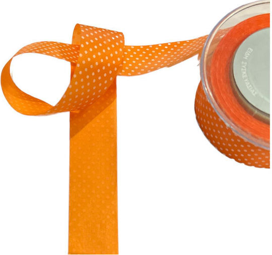 Markas Single Face Polka Dot Ribbon 35mmx18m Orange White 48374