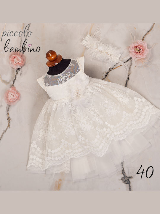 Piccolo Bambino Βαπτιστικό Φόρεμα Κορίτσι 607-40-λευκό